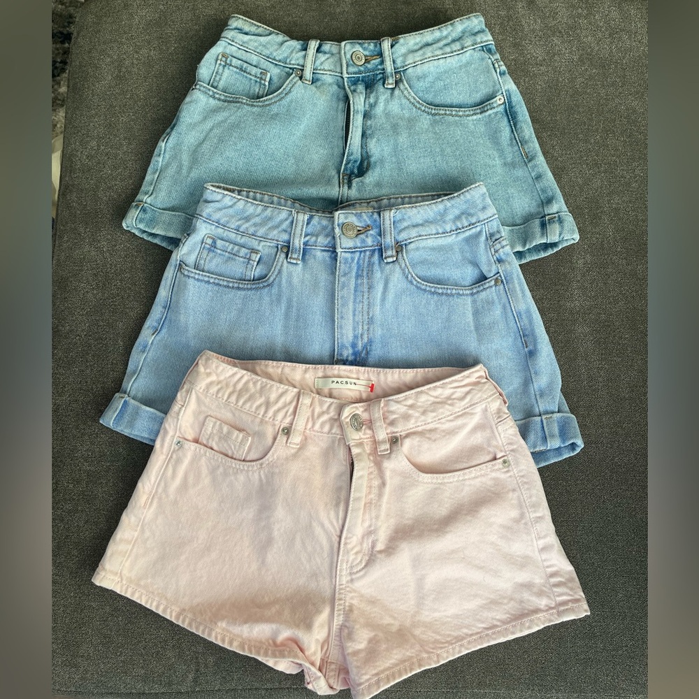 PacSun Pastel Denim Short Trio — Light Blue & Pink
